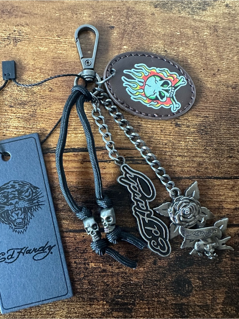 Ed Hardy Brown Skull & Chain Charms Bag Charm Keychain New With Tag